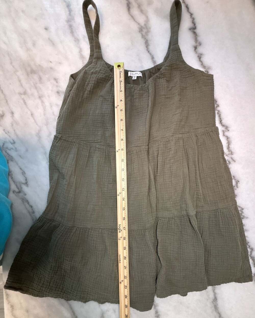 Z Supply Danny Gauze Dress Size Med Green Mini Sleeveless Tiered